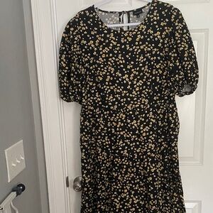 Who What Wear Black Midi Dress with Yellow Floral Print